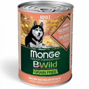 MONGE DOG BWILD CHUNKIES SALMON suņu konservi Lasis mērcē 400g